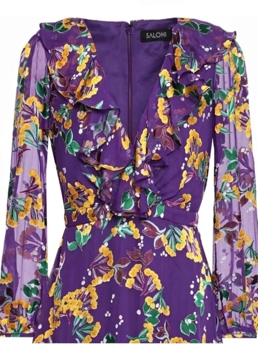 BRAND NEW
SALONI Floral Ruffle Mini Dress in Purple & Yellow